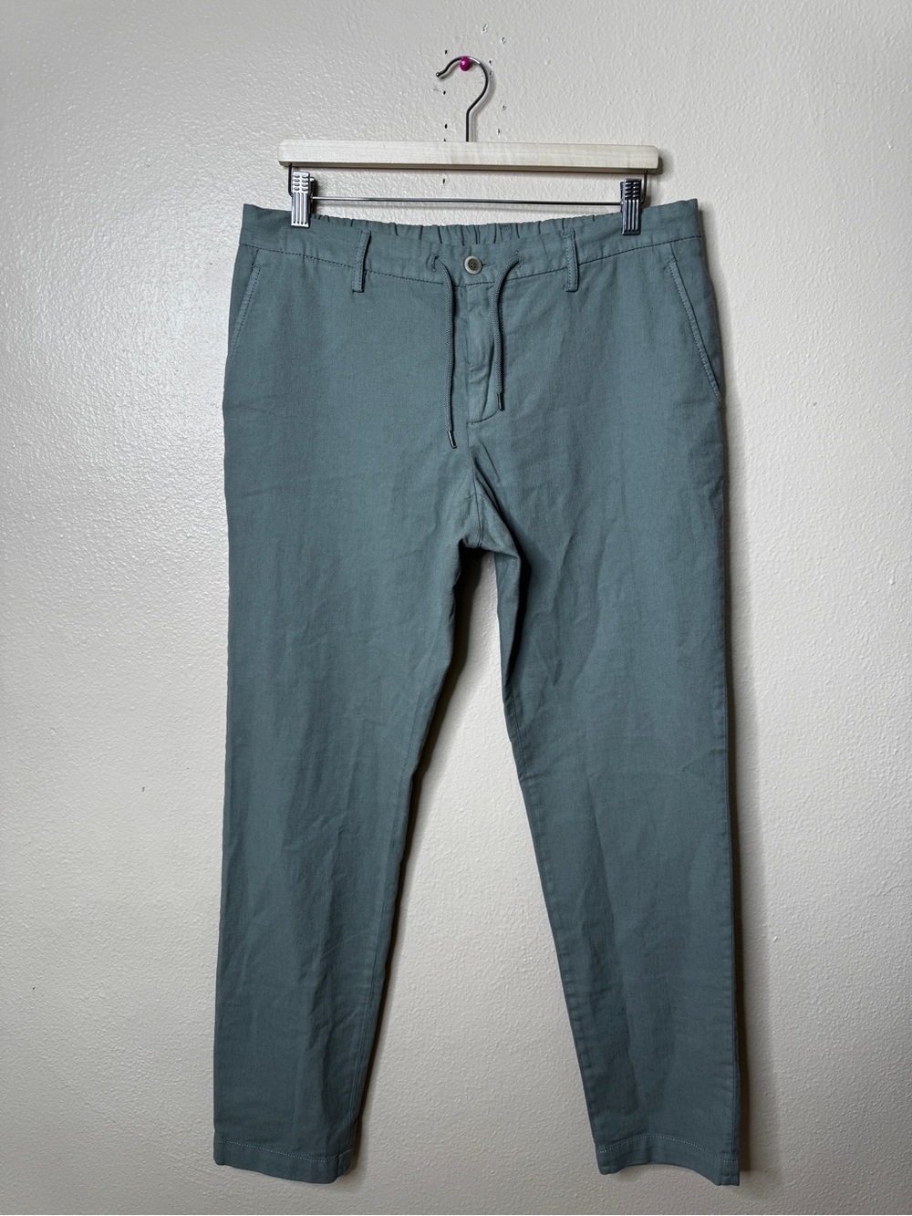 Alberto Mens 33X32 Jump Pants Green Cotton Linen Twill Slim Fit Drawstring